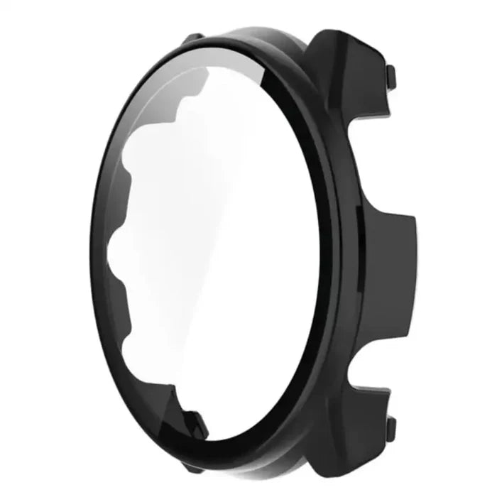 Black Habicare protective case for Garmin Forerunner 965 watch, showing a snug fit around the watch face and sides.