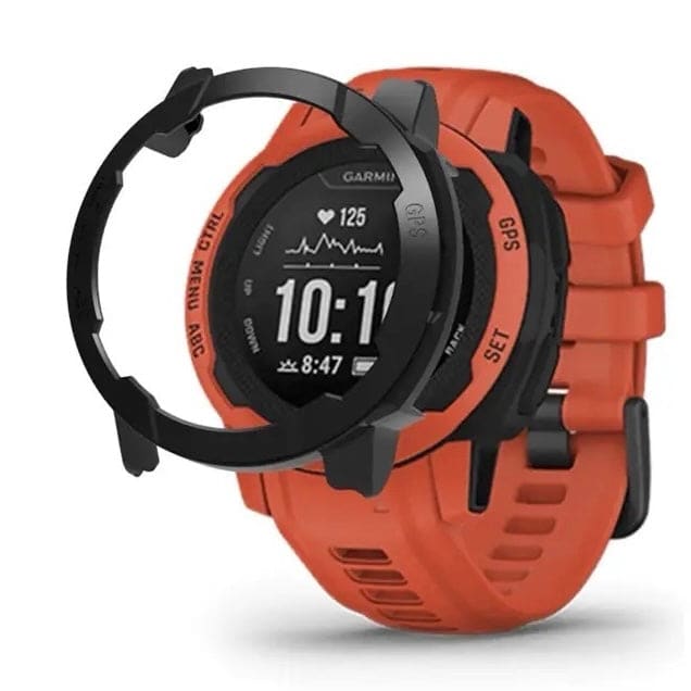 Black protective watch case for Garmin Instinct 2S series, designed to safeguard the watch screen and body.