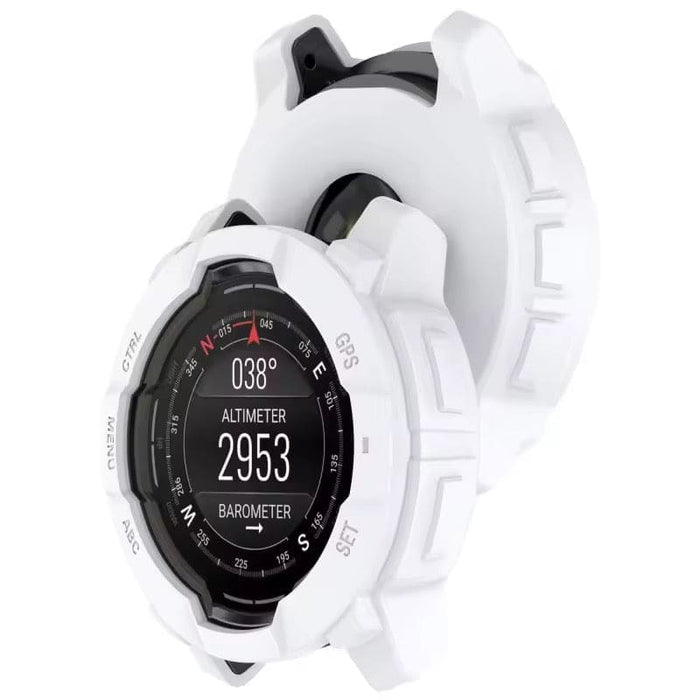 White protective case for Garmin Instinct 3 45mm watch, rugged outdoor watch case, durable accessory for Garmin smartwatch