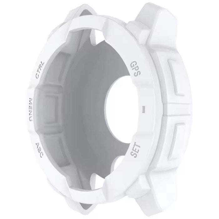 White protective case for Garmin Instinct 3 45mm watch, designed to safeguard the watch bezel and enhance durability.