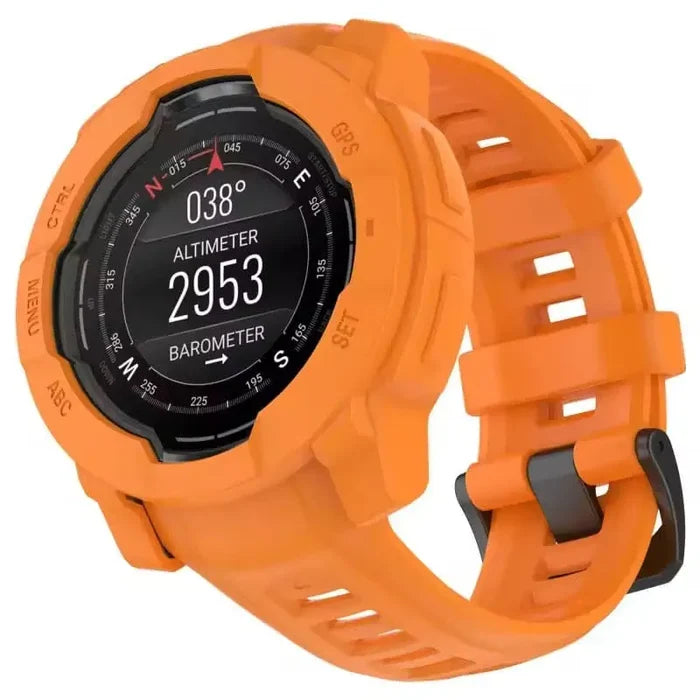 Orange Habicare protective watch case for Garmin Instinct 3 (50mm), provides durable coverage and protection for the smartwatch.