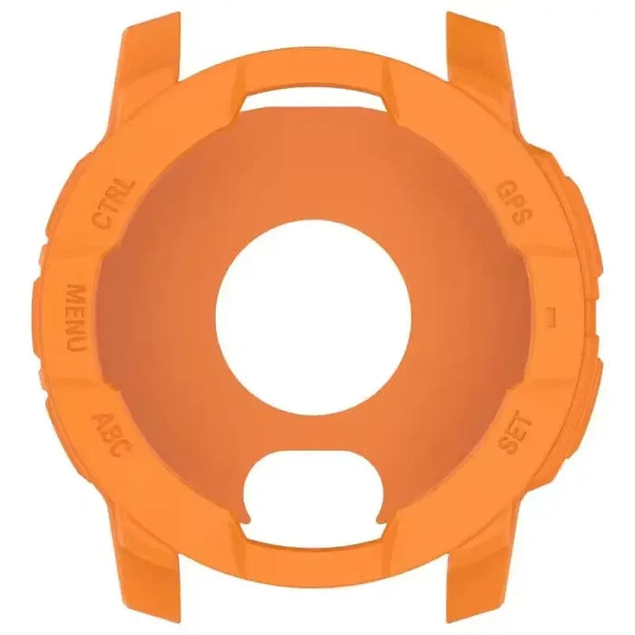 Orange Habicare protective case for Garmin Instinct 3 50mm watch, providing durable coverage and shock resistance.
