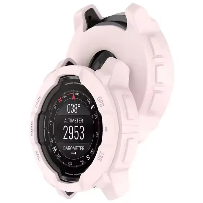 Pink Habicare protective case for Garmin Instinct 3 50mm watch, durable cover with precise cutouts for screen and buttons.