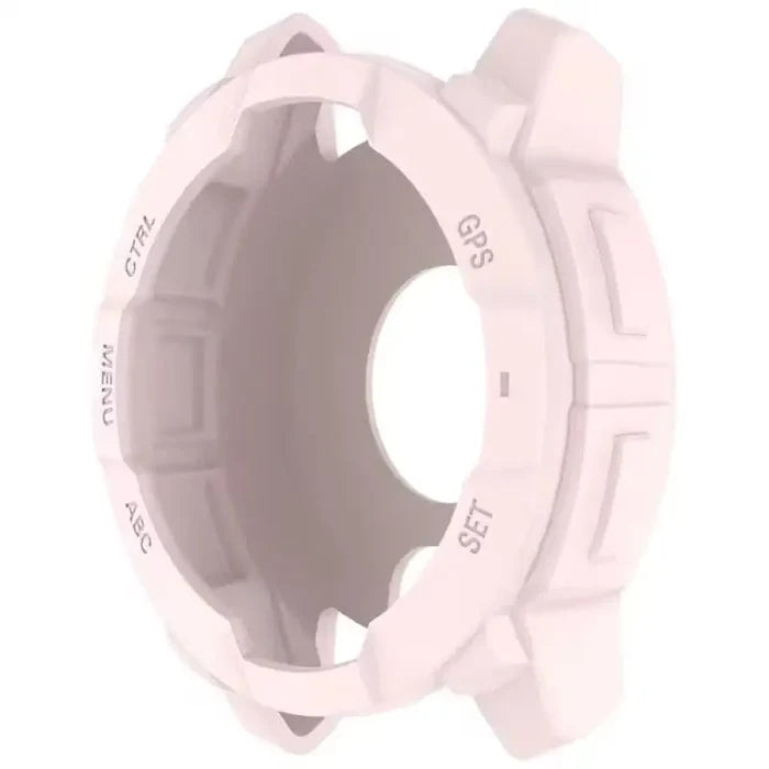 Pink Habicare protective case for Garmin Instinct 3 50mm watch, durable cover with precise cutouts for screen and buttons.