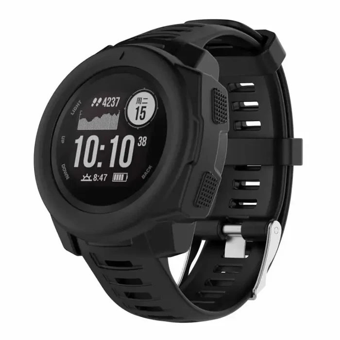 Black Habicare protective case for Garmin Instinct watch, providing durable coverage and protection.