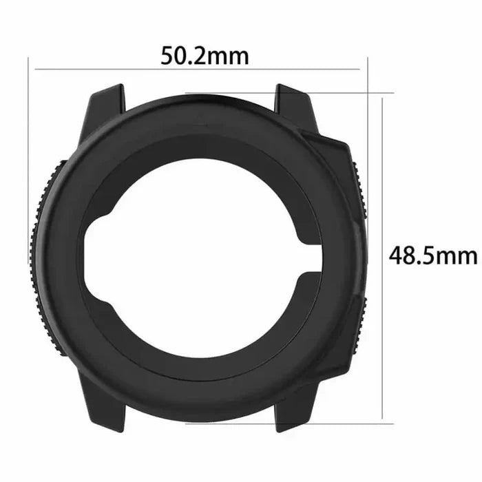 Black Habicare protective watch case for Garmin Instinct, providing durable shield and secure fit for outdoor activities.