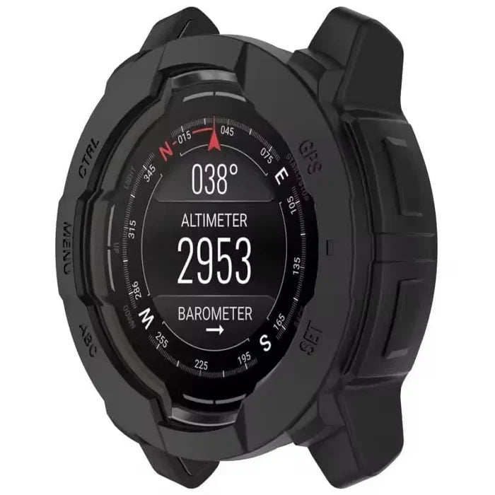 Black Habicare protective case for Garmin Instinct E 45mm watch, designed to safeguard the watch's exterior and screen.