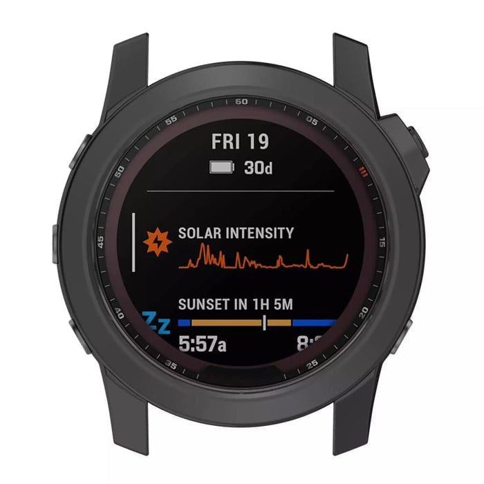 Black protective watch case for Garmin quatix 5 by That Watch Shop, designed to safeguard the device.