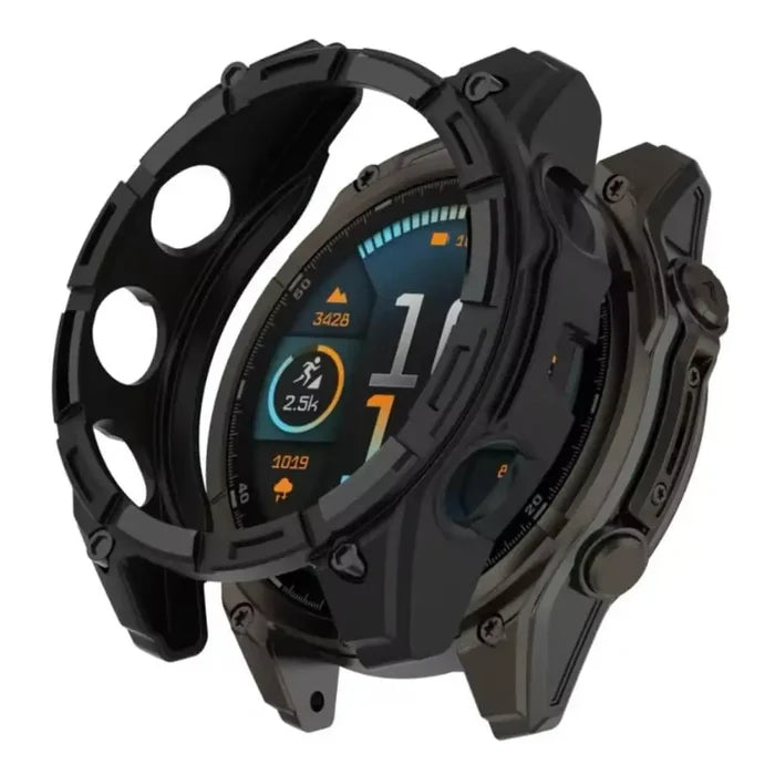 Black Habicare protective watch case for Garmin Tactix 8 (47mm), designed to safeguard the watch from impacts and scratches.