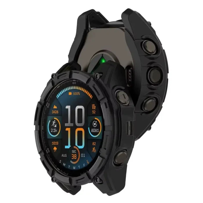 Black Habicare protective case for Garmin Tactix 8 47mm watch, providing durable coverage and protection.
