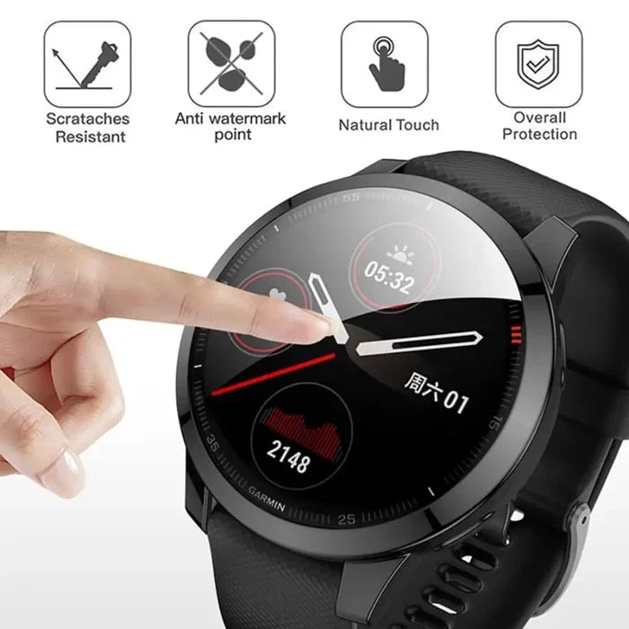 Black Habicare protective watch case for Garmin Venu 2, designed to shield and secure the smartwatch.