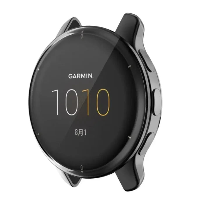 Black Habicare protective watch case for Garmin Venu 2 Plus, showcasing durable material and precise fit on the smartwatch.