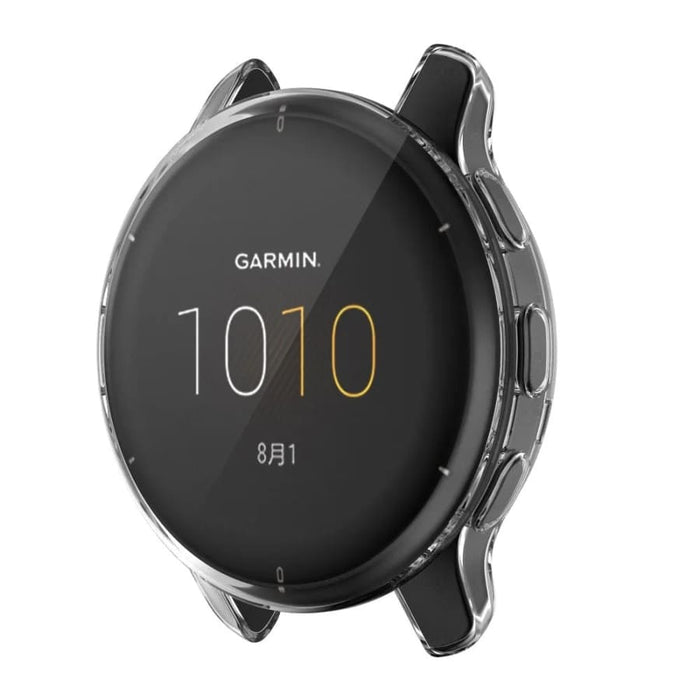 Clear protective watch case for Garmin Venu 2 Plus, made by That Watch Shop, shown on a smartwatch.