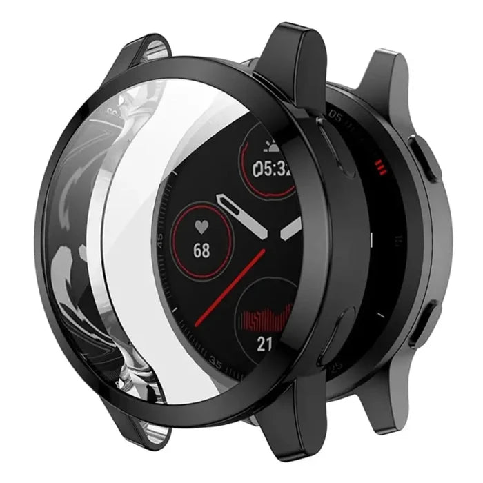 Black Habicare protective watch case for Garmin Venu 2S, providing durable coverage and protection for the smartwatch.