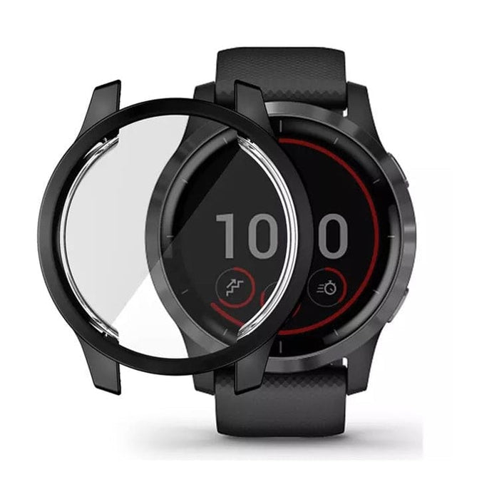 Black protective watch case for Garmin Venu by That Watch Shop, designed to safeguard the smartwatch.