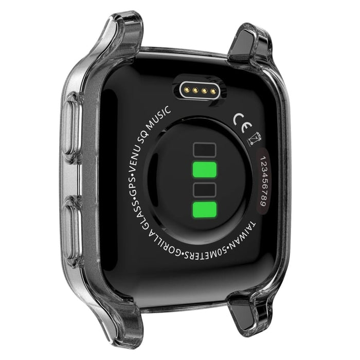 Black protective case for Garmin Venu Sq Series watch, designed to safeguard the device from scratches and impacts.