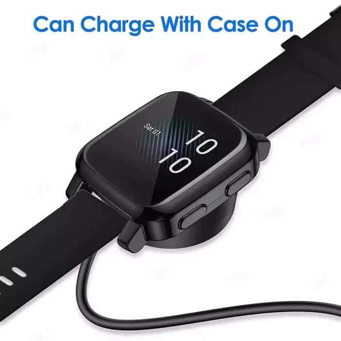 Clear protective case for Garmin Venu Sq Series watch by Habicare, showing the transparent cover fitting the watch face and band.