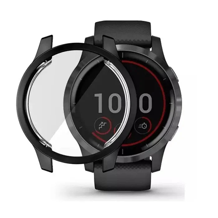 Black Habicare protective case for Garmin Vivoactive 4 watch, providing durable coverage and screen protection.