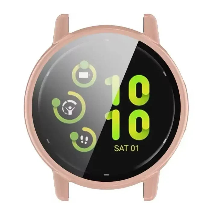 Pink Habicare protective case for Garmin Vivoactive 5 watch, snugly fitting and showcasing a sleek, durable design.