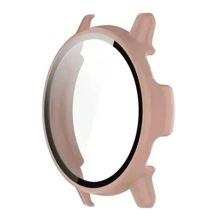 Pink Habicare protective case for Garmin Vivoactive 5 watch, showcasing the snug fit and durable material.