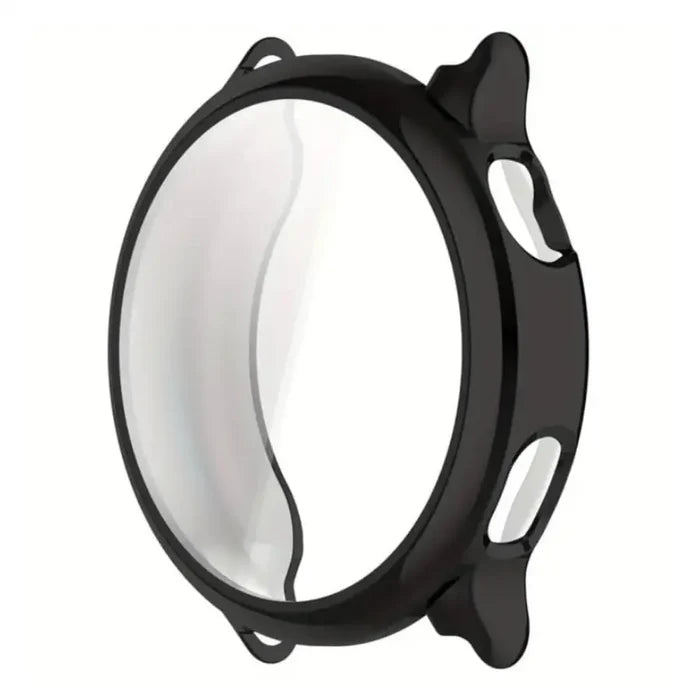 Black Habicare protective watch case for Garmin Vivoactive 6, showing close-up of durable, snug fit on the smartwatch.