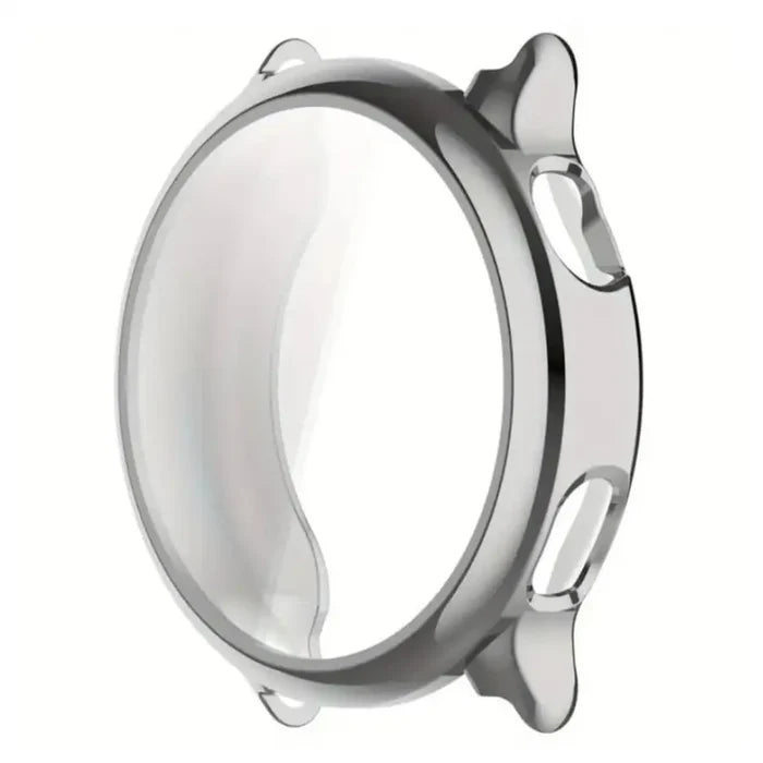 Silver Habicare protective watch case for Garmin Vivoactive 6, shown fitted around the smartwatch with a sleek design.