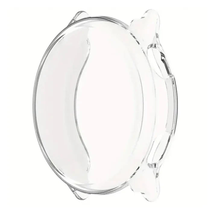 Clear Habicare protective case for Garmin Vivoactive 6 watch, showing the transparent, snug-fitting cover on the device.