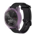 Purple Habicare protective watch case for Garmin Vivomove Trend, showing the snug fit around the watch face and band.