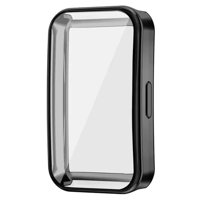 Black protective case for Huawei Band 10 watch, featuring a screen protector to guard against scratches and impact.