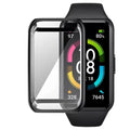 Black Habicare protective watch case for Huawei Band 6, designed to safeguard the fitness tracker from scratches and impacts.