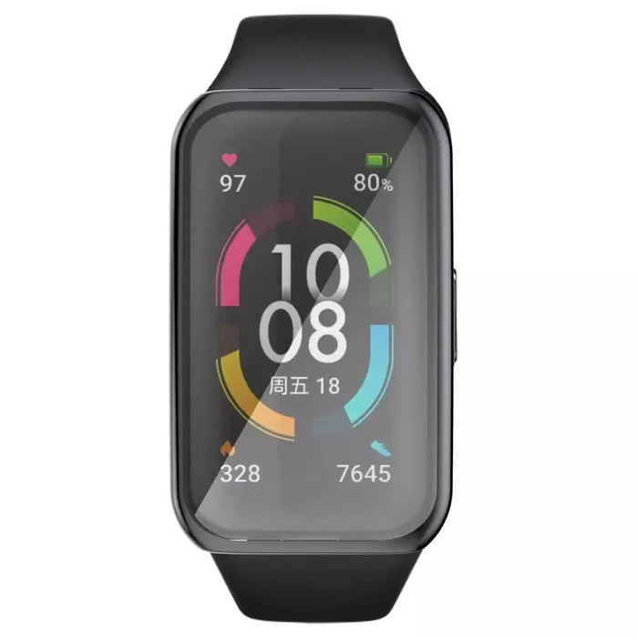 Black Habicare protective case for Huawei Band 6 watch, providing durable coverage and style for the fitness tracker.