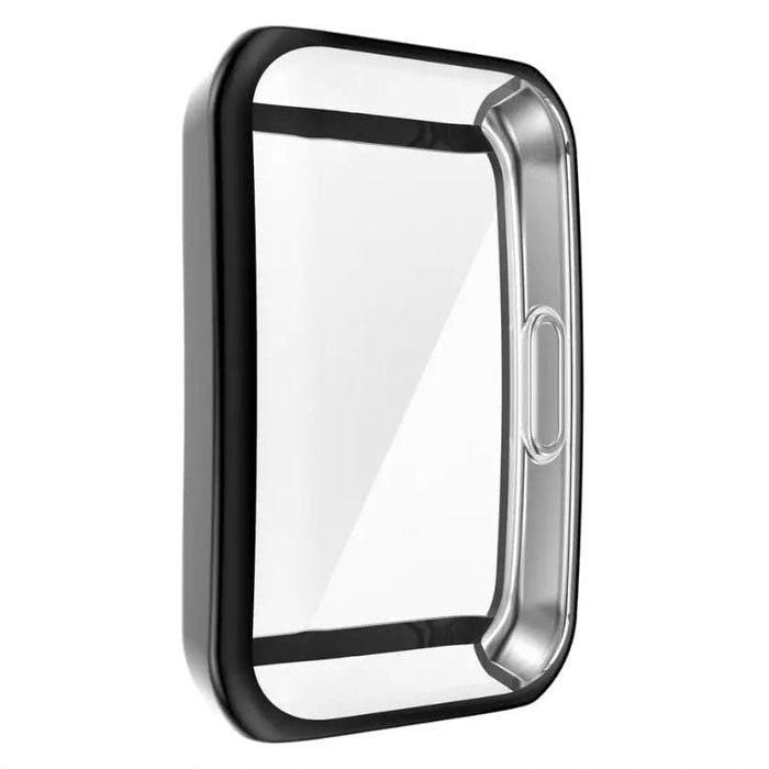 Black protective case for Huawei Band 7 watch, designed by That Watch Shop, showing the snug fit around the device.