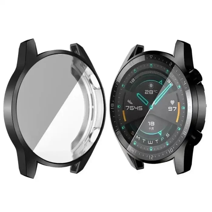 Black Habicare protective case for Huawei GT 2 42mm smartwatch, made of durable material, covering the watch face and band.