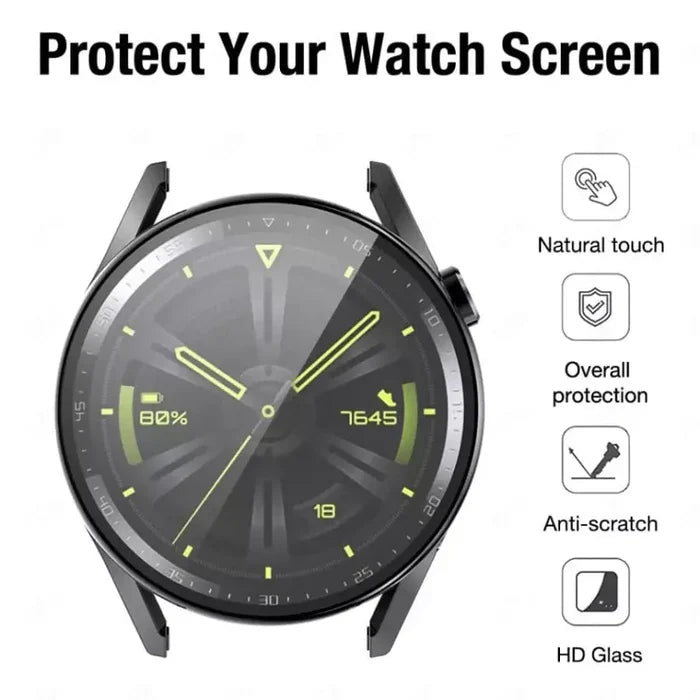 Clear protective case for Huawei GT3 46mm smartwatch by Habicare, showcasing a transparent design fitting the watch perfectly.