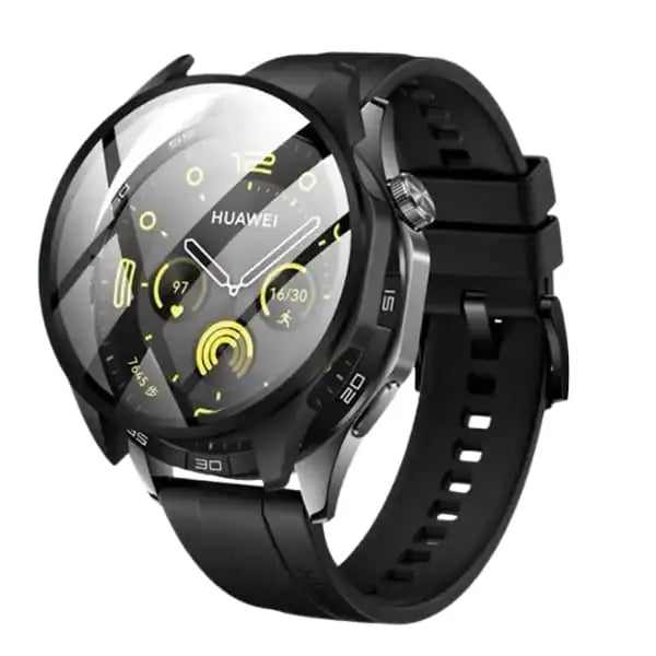 Black Habicare protective watch case for Huawei GT4 41mm, showing the sleek, durable design covering the smartwatch.