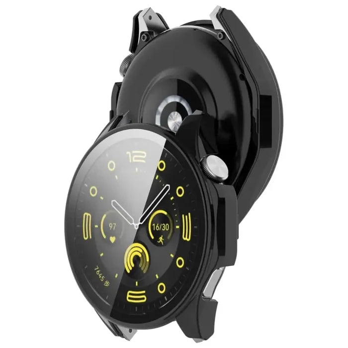 Black Habicare protective case for Huawei GT4 46mm smartwatch, snugly fitting and safeguarding the device.