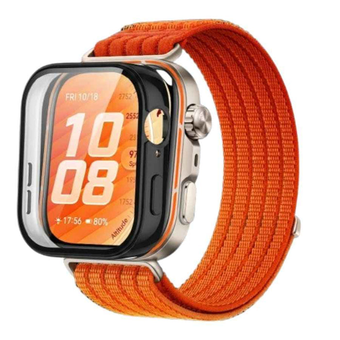 Black protective case for Huawei Watch Fit 5 Pro with screen protector, designed to shield and cover the watch face.
