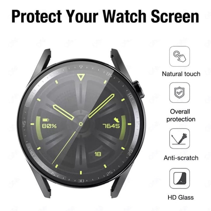 Black protective case for Huawei Watch GT 46mm, made by That Watch Shop, shown on the watch with snug fit and durable material.