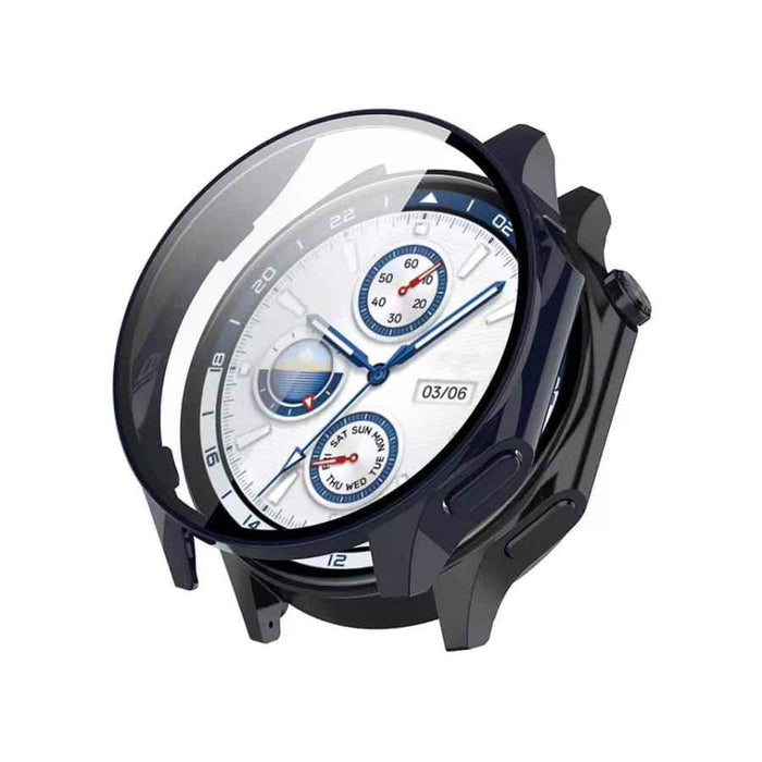 Black protective case for OnePlus Watch 2, designed to shield the smartwatch from scratches and impacts.