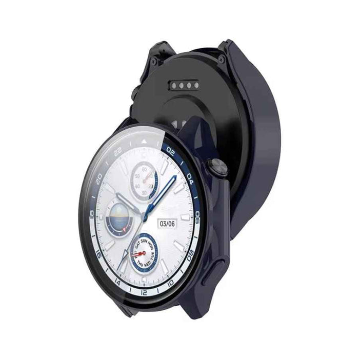 Black protective case for OnePlus Watch 2, designed by That Watch Shop, shown fitted on the watch with a snug, durable fit.