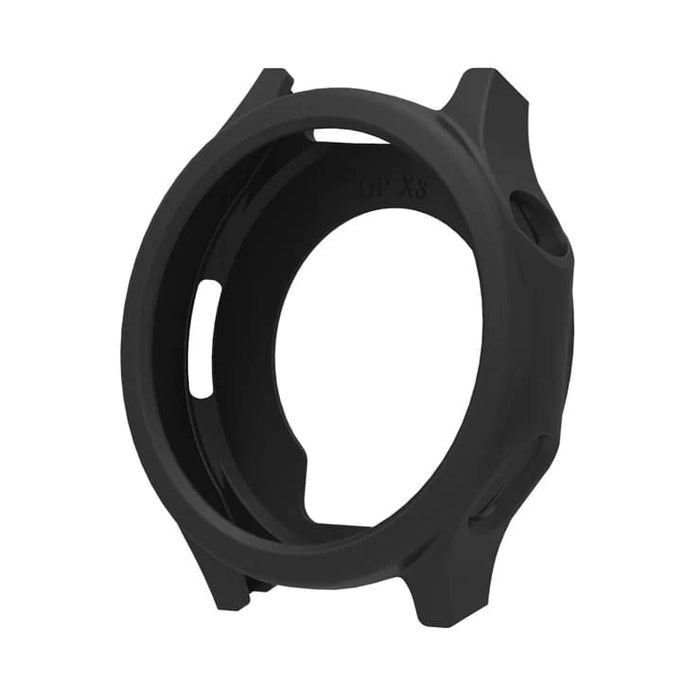 Black silicone protective case for OnePlus Watch 4, designed by That Watch Shop, shown fitted on the watch with a snug fit and smooth finish.