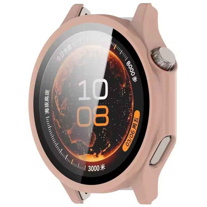 Pink protective case for OnePlus Watch 4, made by That Watch Shop, shown on the watch displaying a snug fit and vibrant color.