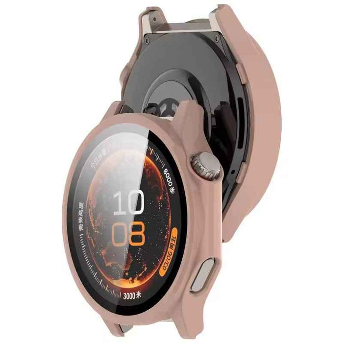 Pink protective case for OnePlus Watch 4, designed by That Watch Shop, shown on the watch in a close-up image.