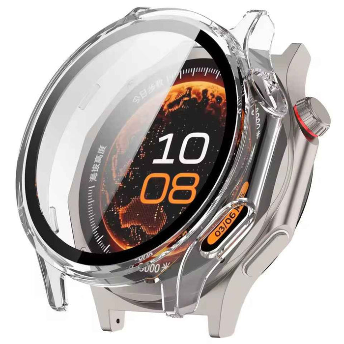 Clear protective case for Oppo Watch X3, transparent watch cover, made by That Watch Shop, shown on the watch in close-up view.