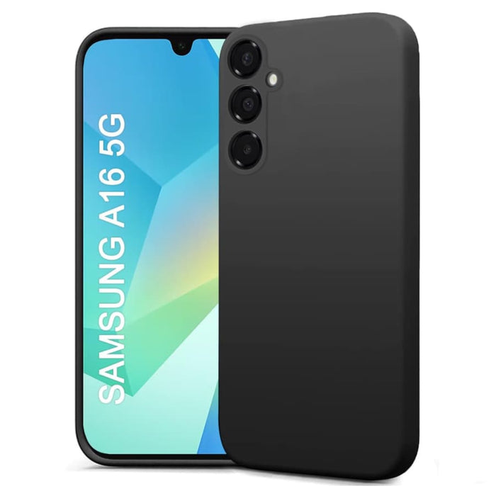 Black protective case and screen protector for Samsung Galaxy A16 5G by 9eight5, showing the case's sleek design and screen coverage.