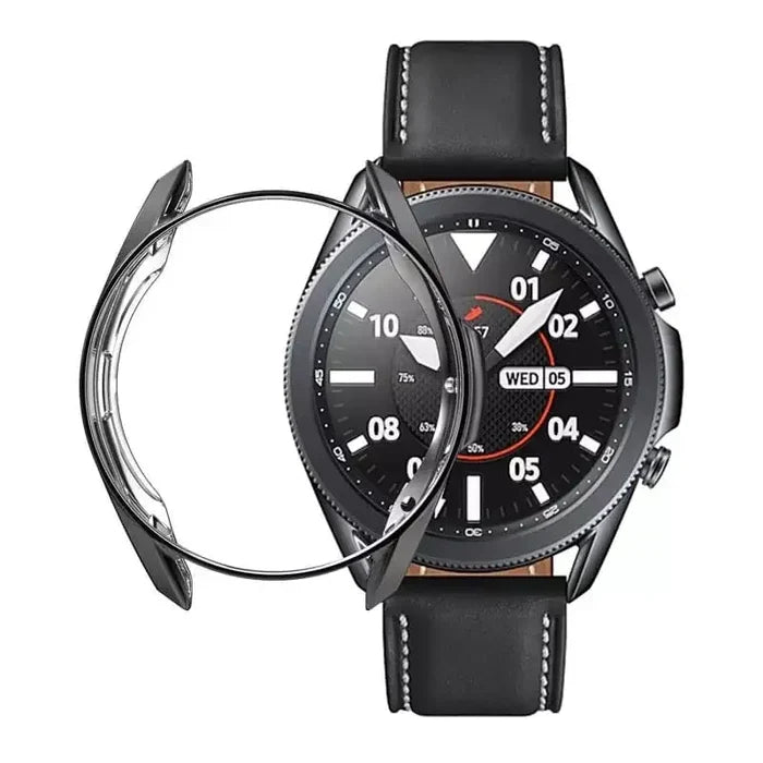 Black Habicare protective case for Samsung Galaxy Watch 3 45mm, providing durable coverage and style for the smartwatch.