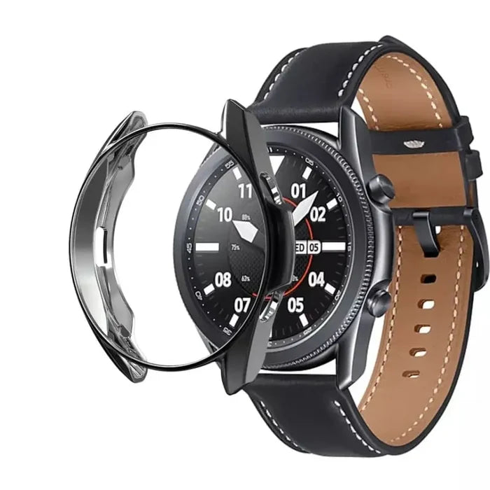 Black Habicare protective case for Samsung Galaxy Watch 3 45mm, designed to safeguard the smartwatch with durable materials.