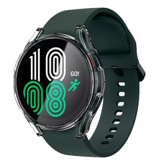 Clear protective case for Samsung Galaxy Watch 42mm, made by That Watch Shop, showing the slim, transparent design on the watch.