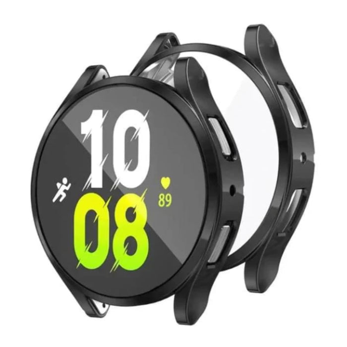 Black protective watch case for Samsung Galaxy Watch 5 (40mm), designed by That Watch Shop, showing the case fitted on the watch.