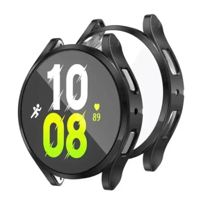 Black Habicare protective case for Samsung Galaxy Watch 5 44mm, designed to shield the smartwatch from scratches and impacts.
